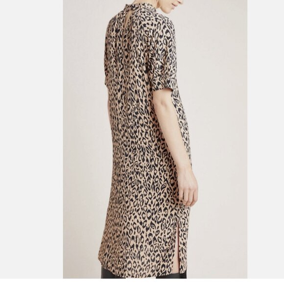 by Anthropologie Mackenzie Leopard Print Mock Neck Midi Dress | Size S - Picture 2 of 10